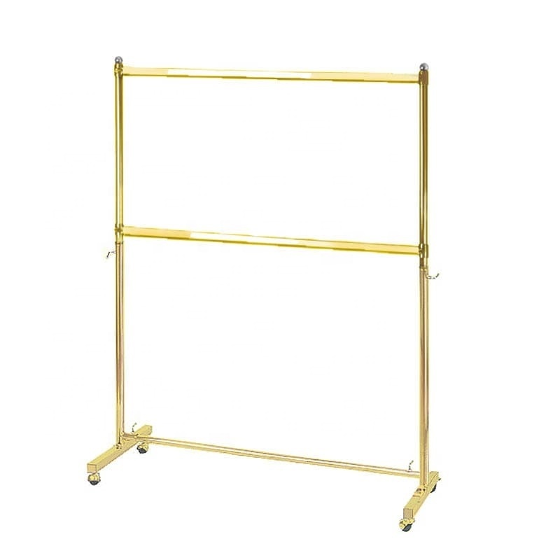 2 rails metal gold clothing rack for store display