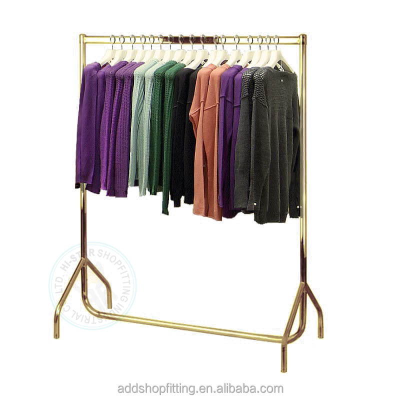 Boutique gold retail clothing display racks