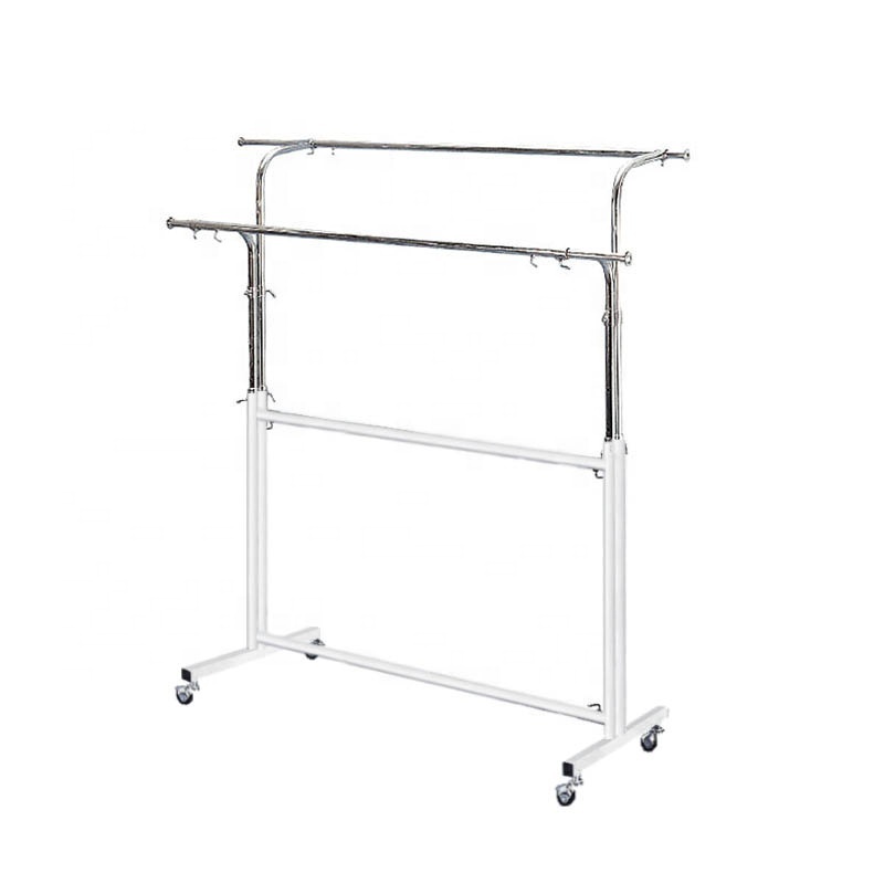 White double rail metal clothing display rack