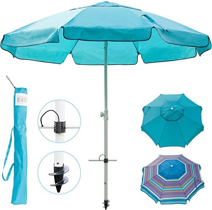 7ft Beach Umbrella with Sand Anchor Push Button Tilt and Carry Bag