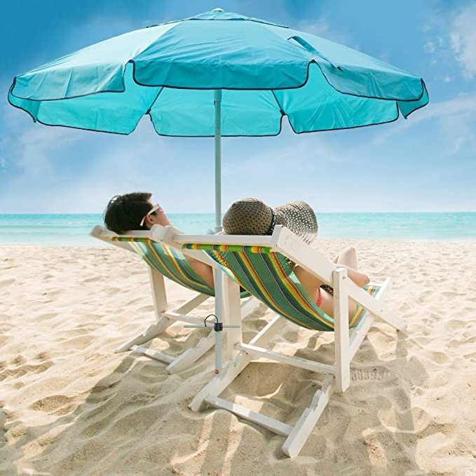 7ft Beach Umbrella with Sand Anchor Push Button Tilt and Carry Bag