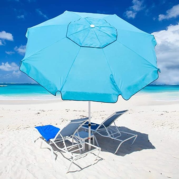 7ft Beach Umbrella with Sand Anchor Push Button Tilt and Carry Bag