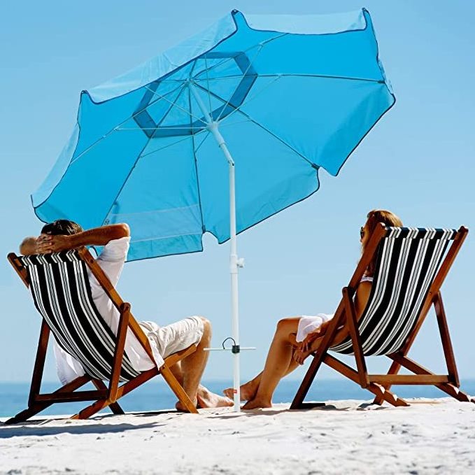 7ft Beach Umbrella with Sand Anchor Push Button Tilt and Carry Bag