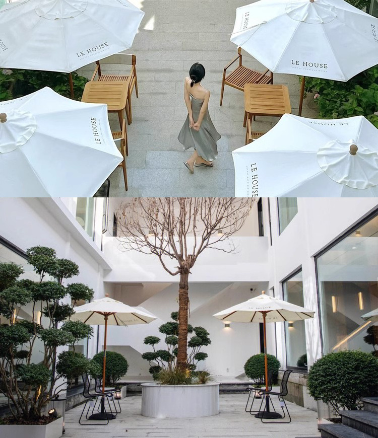 Wooden Market Umbrella Forest Green Custom Size Logo Outdoor Use Beach Umbrella Patio Table Umbrella