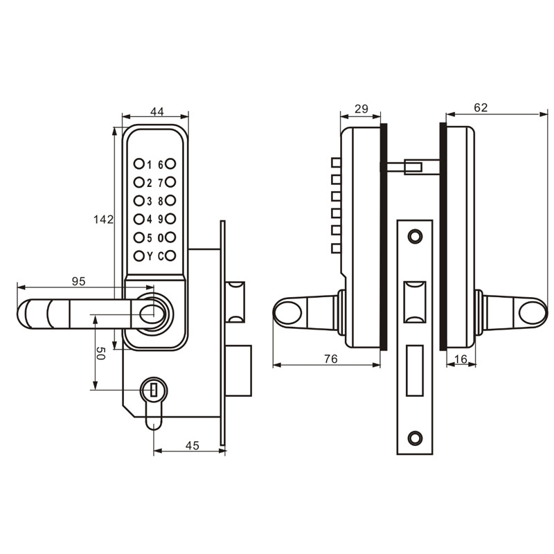 Indoor and outdoor mechanical combination lock with key hand lock door access door without removing the lock change password