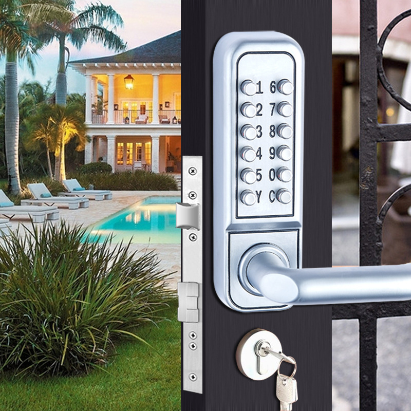 Indoor and outdoor mechanical combination lock with key hand lock door access door without removing the lock change password