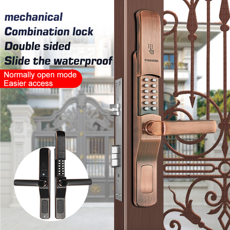 Outdoor courtyard door iron door double-sided mechanical password lock sliding cover waterproof courtyard hollow fence door lock