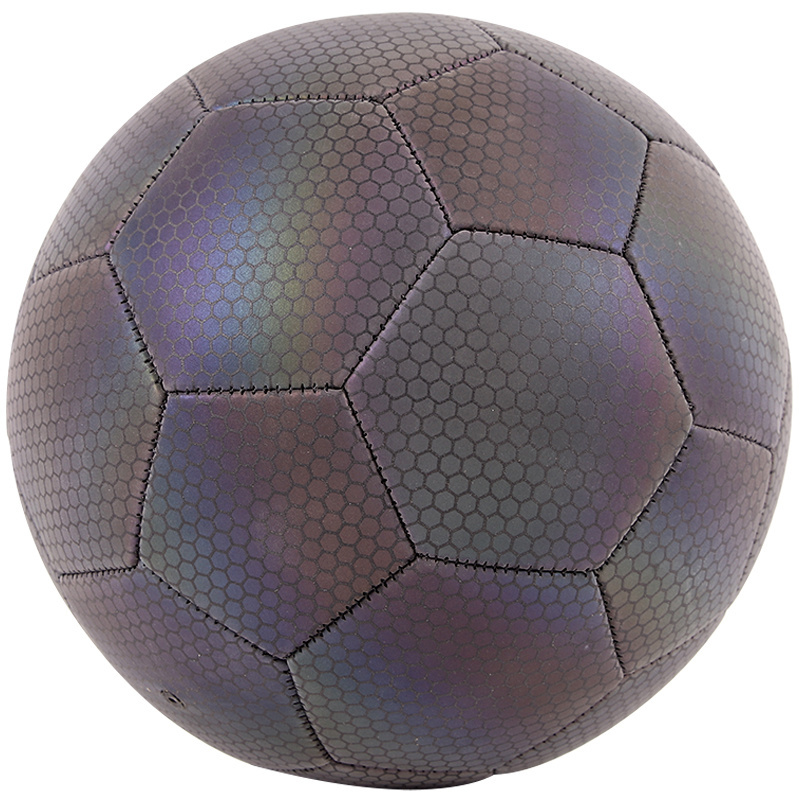 adekale drop ship holographic Reflective glowing soccer ball glow in the dark football balls with Custom logo and size