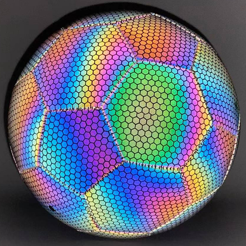 adekale drop ship holographic Reflective glowing soccer ball glow in the dark football balls with Custom logo and size