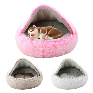 Online Hot Sell Cozy Faux Fur Long Plush Deep Sleep Caved Machine Washable Pet Bed  Dog Cat Heated Pet Bed