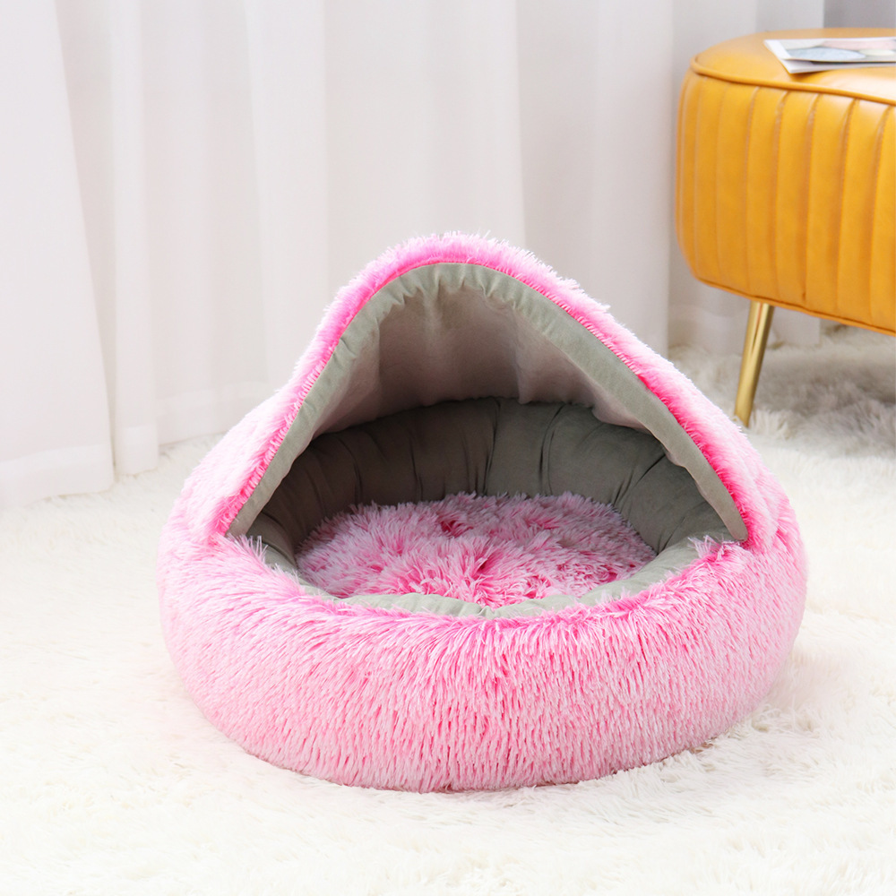 Online Hot Sell Cozy Faux Fur Long Plush Deep Sleep Caved Machine Washable Pet Bed  Dog Cat Heated Pet Bed