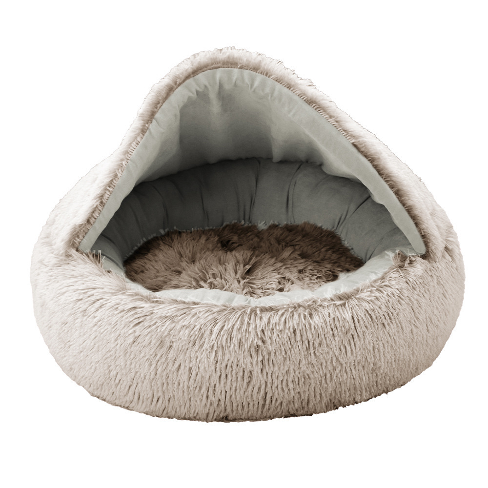 Online Hot Sell Cozy Faux Fur Long Plush Deep Sleep Caved Machine Washable Pet Bed  Dog Cat Heated Pet Bed