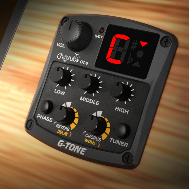 New LCD Tuner with Reverb/Delay/Chorus/Wide Effects+Battery  GT-6 Acoustic Guitar Preamp Piezo Pickup 3-Band EQ Equalizer