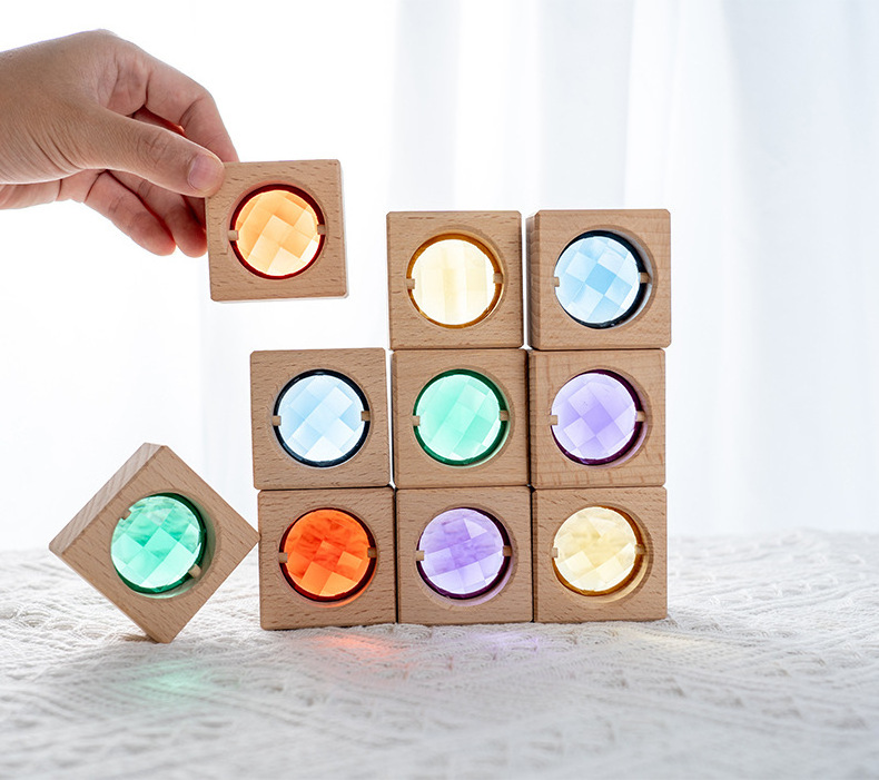 Stunning Acrylic Lucent Transparent Rainbow Color Gem Cubes Blocks Educational Sensory Light Learning Toys Montessori sensory