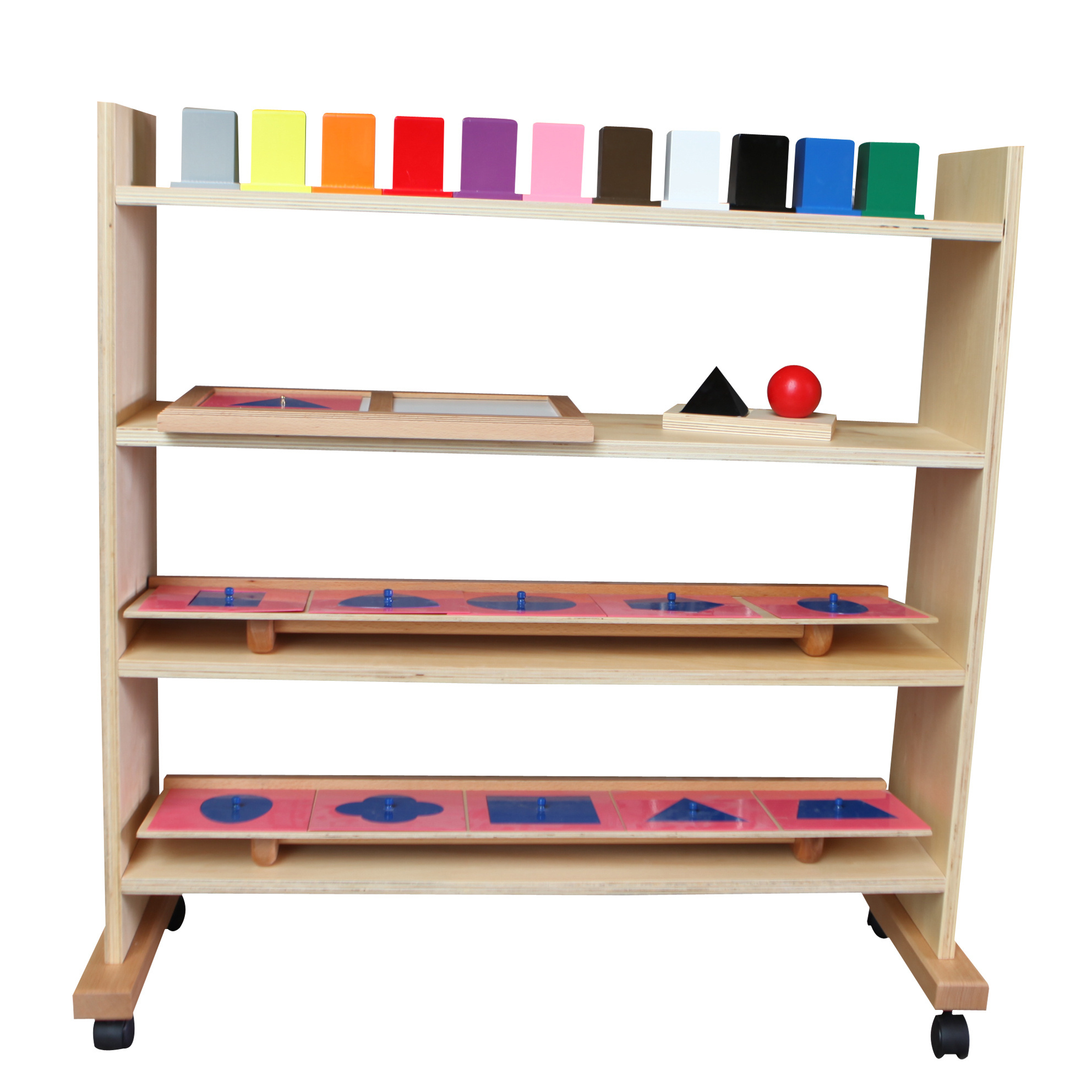 High Quality Montessori Wooden Furniture For Kindergarten And Nursery Classroom Shelving Unit for Metal Inset Material