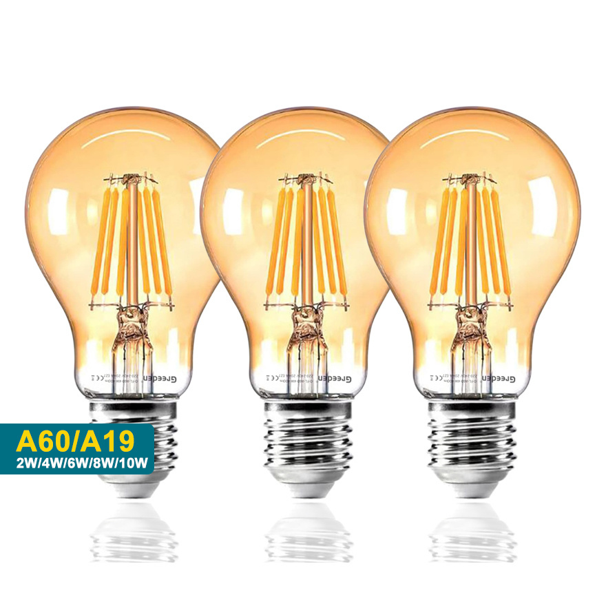 amber color 4W 8W A60 Screw E27 Base A19 LED Filament Bulb replace 100 Watt Incandescent bulb