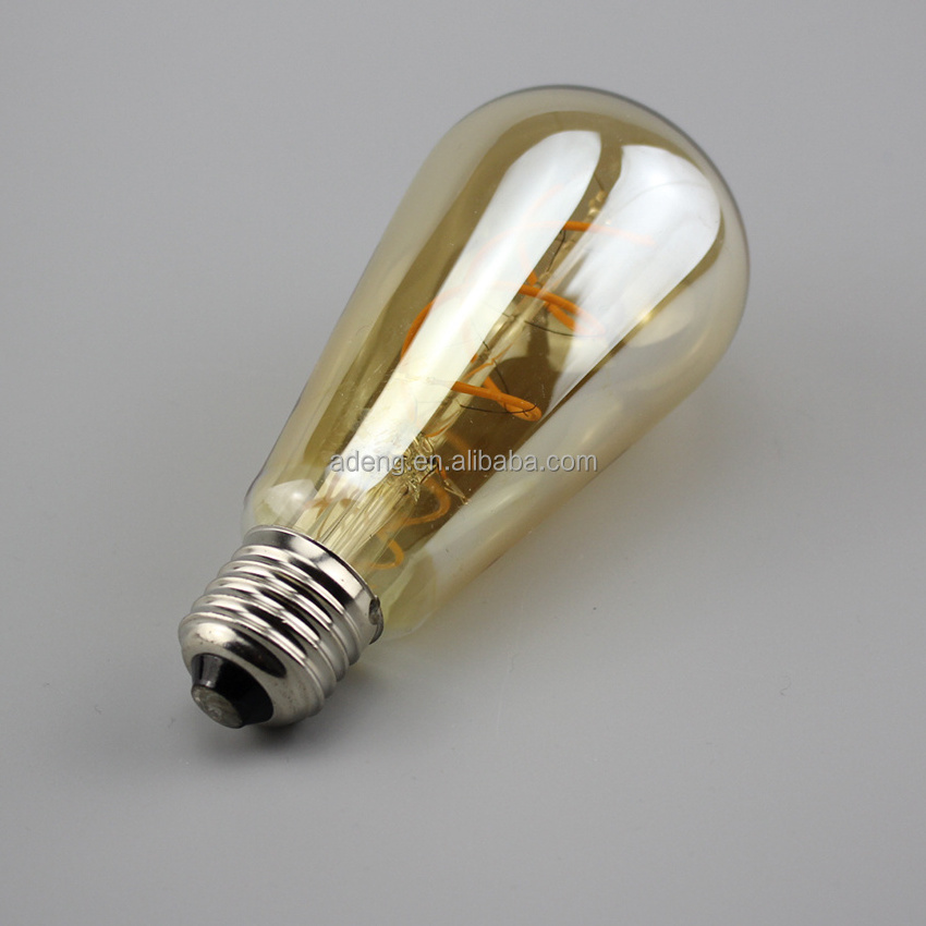 ST64 Retro Edison Spiral Filament Lamps Led Bulb Lights E26 220V 5W E27 Amber Glass 2200k Dimmable Decorative Globe LED Bulb