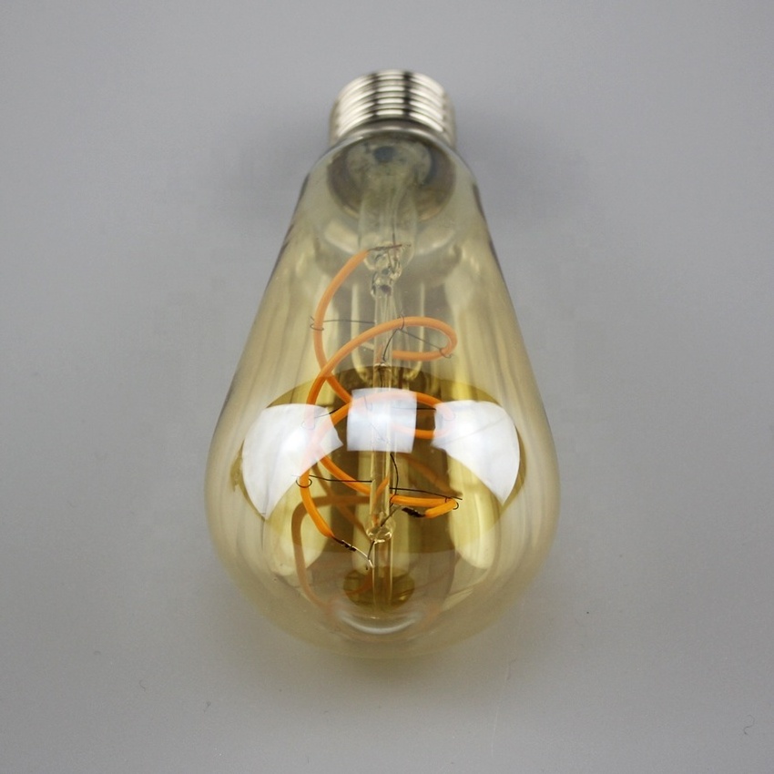 ST64 Retro Edison Spiral Filament Lamps Led Bulb Lights E26 220V 5W E27 Amber Glass 2200k Dimmable Decorative Globe LED Bulb