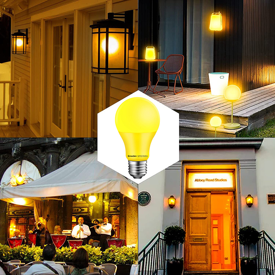 Greeden A19 A60 9W UV-cut chrome yellow insects repellent Porch Light Non-Attracting LED Yellow Bug Light led Bulb