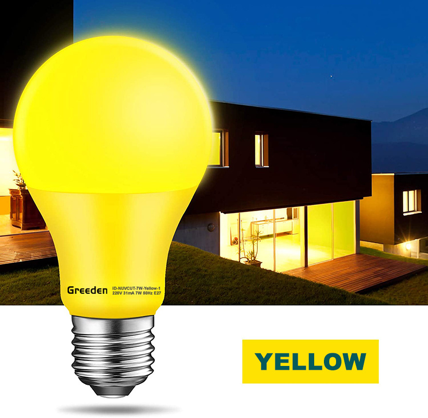 Greeden A19 A60 9W UV-cut chrome yellow insects repellent Porch Light Non-Attracting LED Yellow Bug Light led Bulb