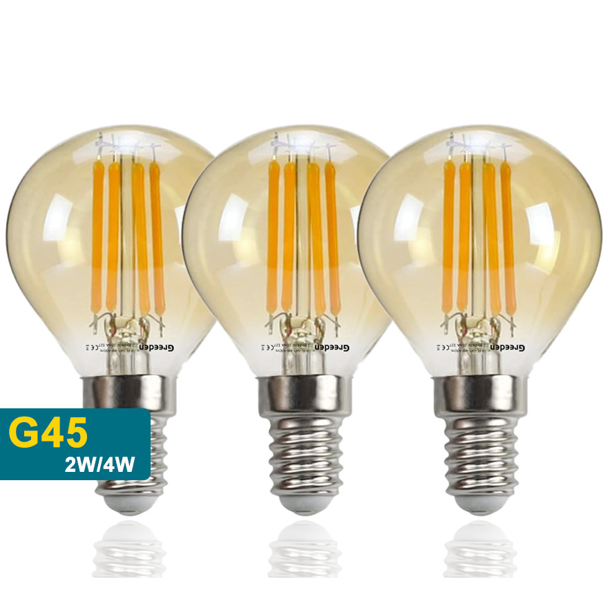 2W Warm White 2700K LED Bulb 4W G45 LED Globe Filament Bulb Amber Glass Round Vintage Edison Filament Light Bulbs