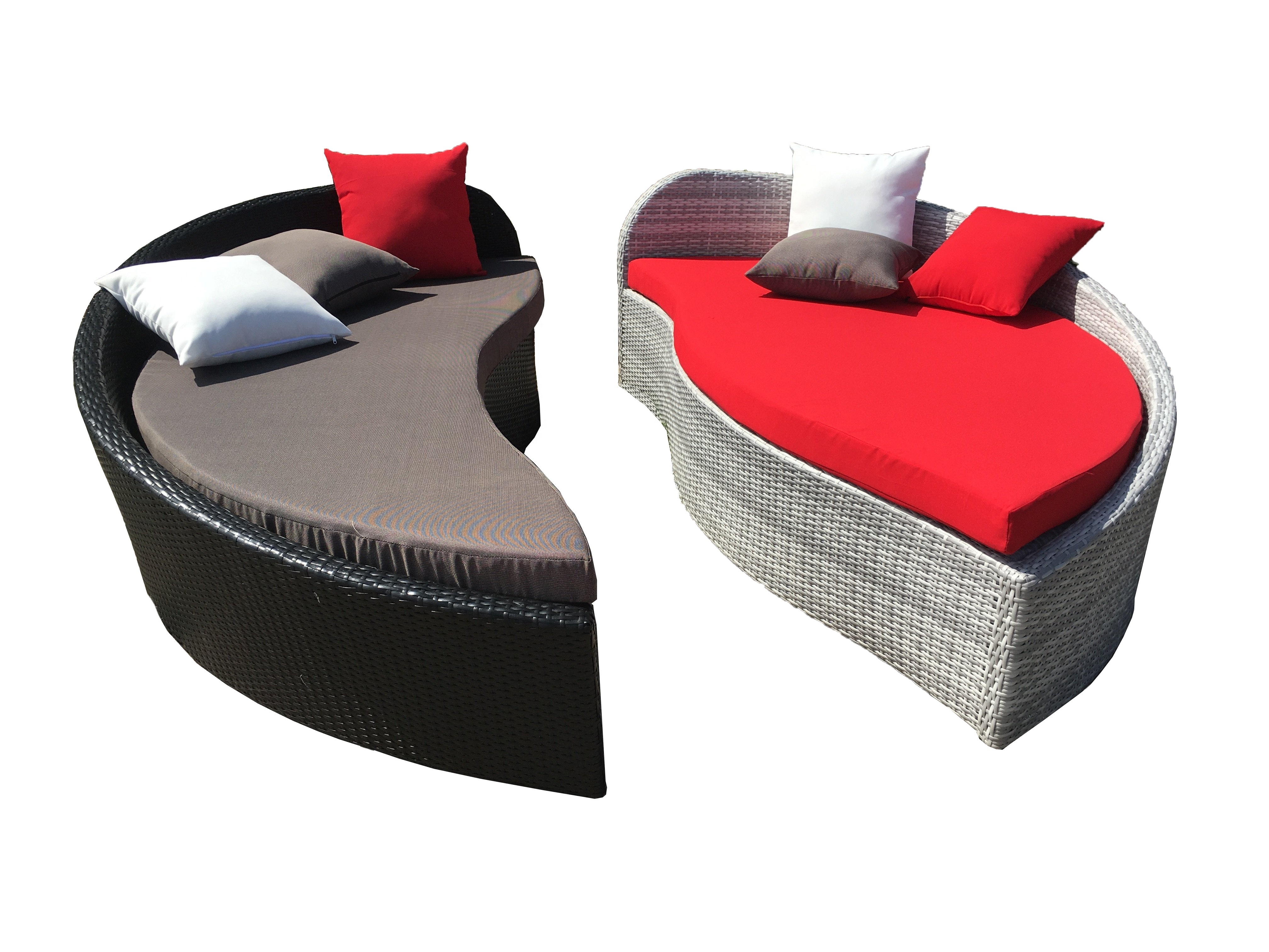 PRSF-057 Poly rattan heart shaped sofa outdoor seating sun lounger bed powder coated aluminum frame outdoor cushion