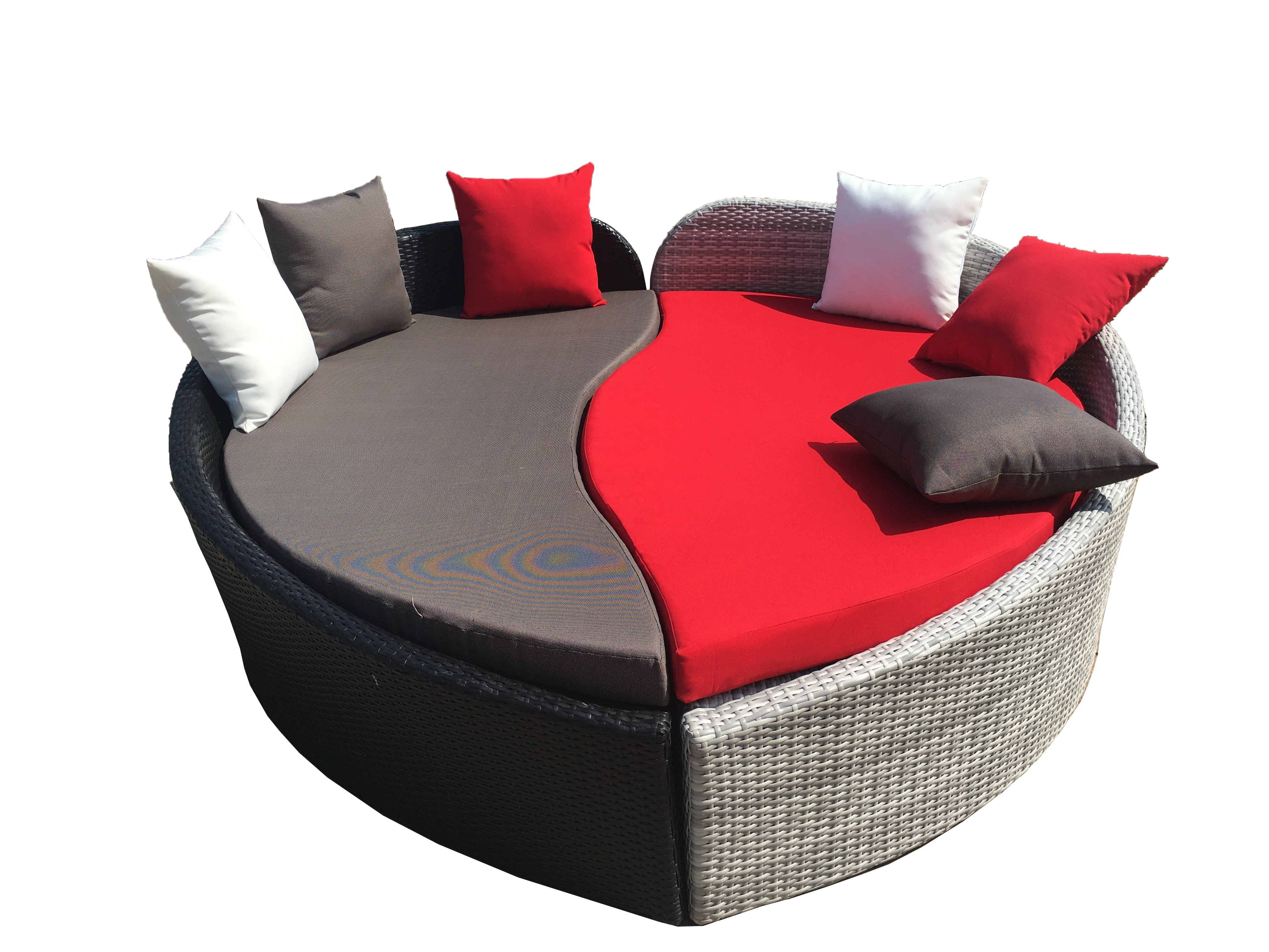 PRSF-057 Poly rattan heart shaped sofa outdoor seating sun lounger bed powder coated aluminum frame outdoor cushion