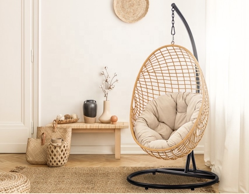 Outdoor Swing Courtyard Waterproof Eggshell Hanging Chair Design Egg Hanging Chair Rattan Wicker Garden Patio Furniture