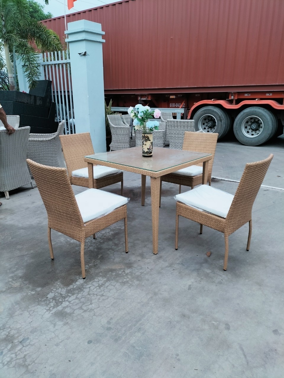 PRCF-177 Outdoor Coffee wicker rattan furniture factory leisure relaxing seating outdoor garden sets Dining set whole sale