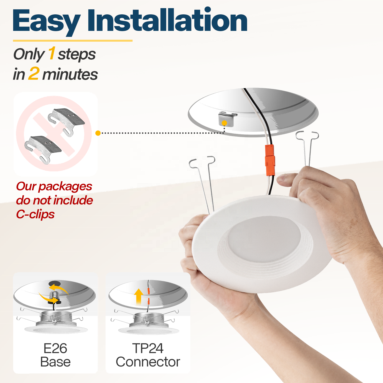 5/6 inch Selectable 5CCT (2700-5000K) Integrated LED White Recessed Light Dimmable Retrofit Trim high lumens ceiling lighting