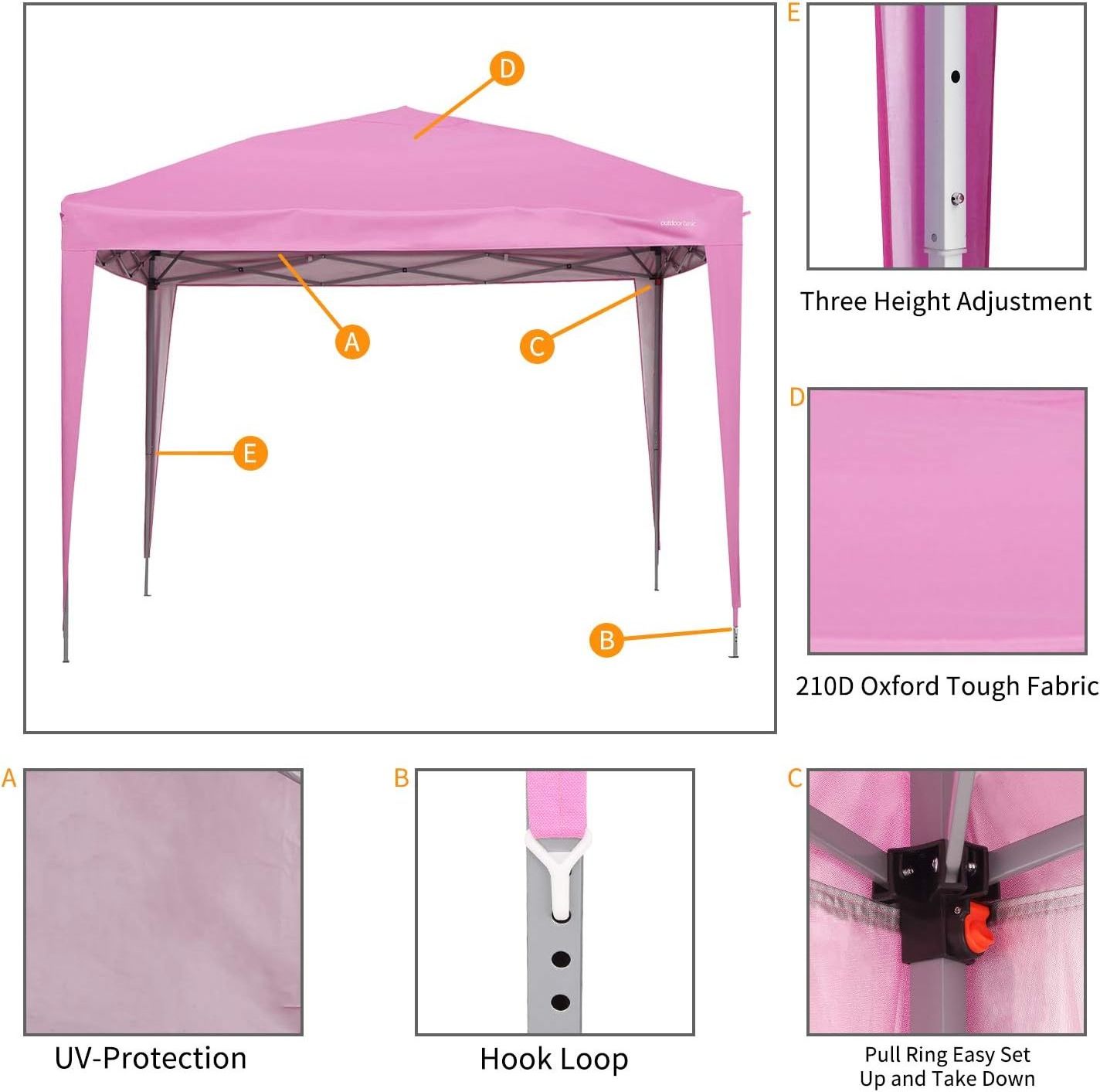 10x10 Pop Up Canopy Outdoor Portable Party Beach Tent Instant Gazebo with 4 Removable Sidewalls for Wedding Party (Pink)