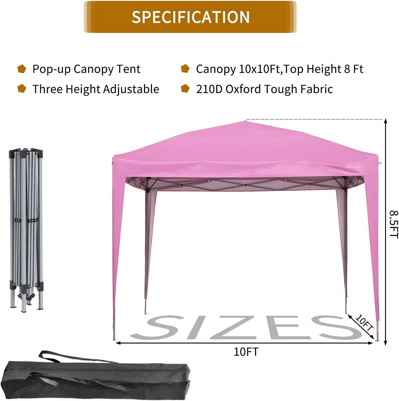 10x10 Pop Up Canopy Outdoor Portable Party Beach Tent Instant Gazebo with 4 Removable Sidewalls for Wedding Party (Pink)