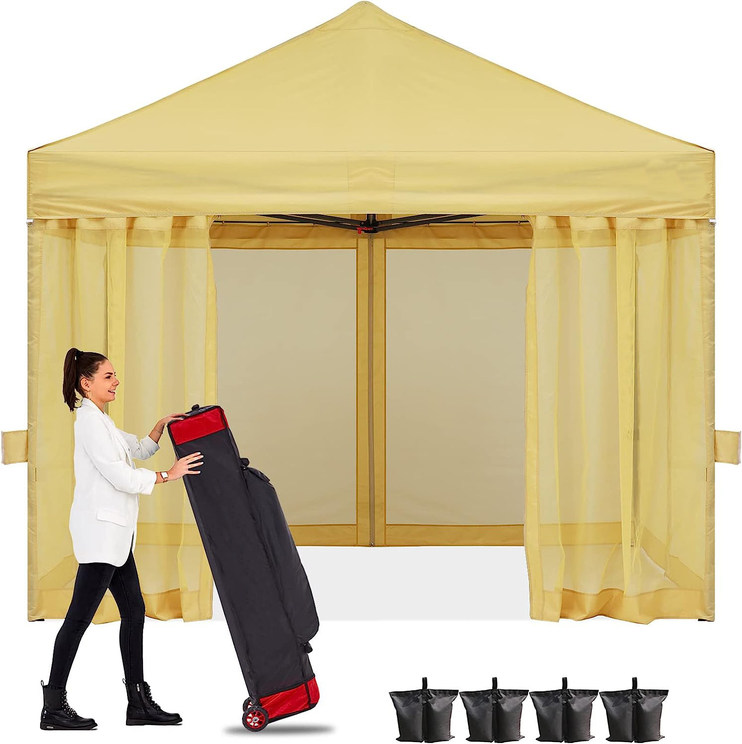 10x10 Easy Pop Up Gazebo Canopy Tent Instant Outdoor Screen House with Netting Walls