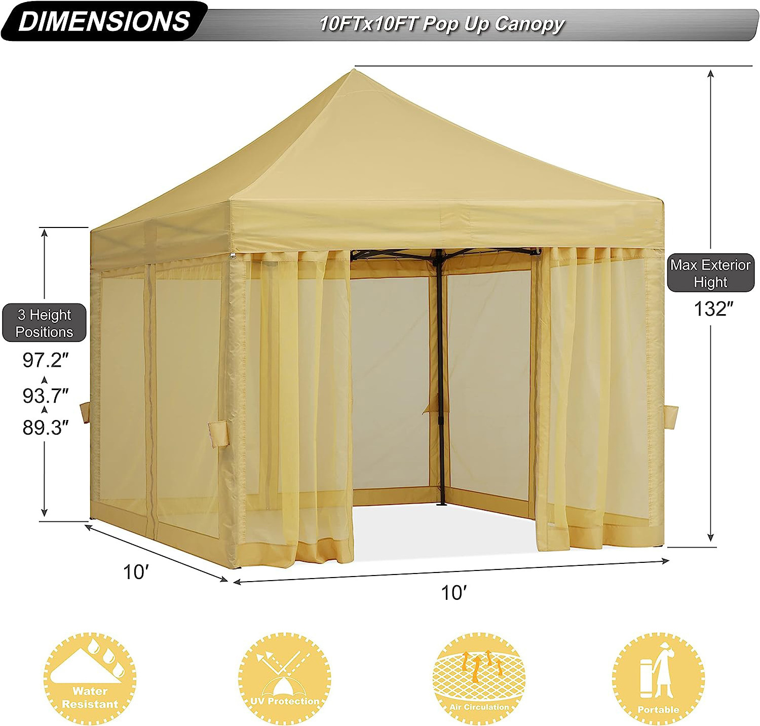 10x10 Easy Pop Up Gazebo Canopy Tent Instant Outdoor Screen House with Netting Walls