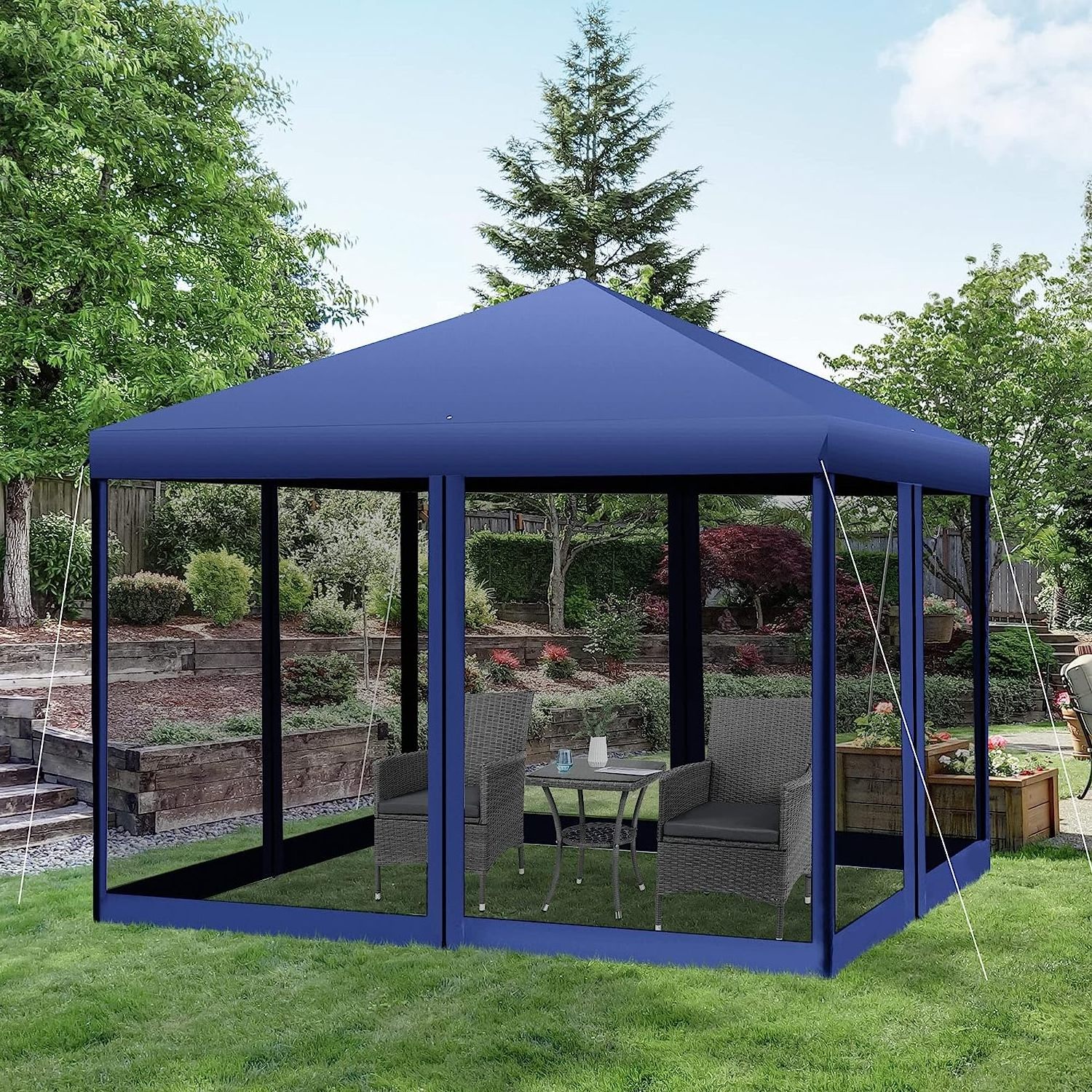 10' x 10' Pop Up Canopy Tent with Netting, Instant Gazebo, Ez up Screen House Room with Carry Bag