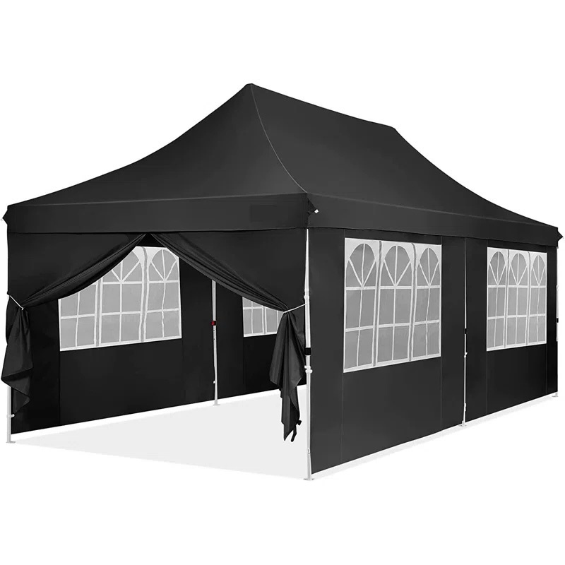 10x20ft Pop Up Canopy, Fully Waterproof Canopy Tent, 10x20 Canopy with Sidewalls for Outdoor Sports, Black