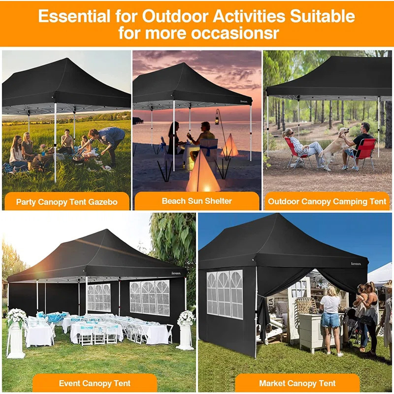 10x20ft Pop Up Canopy, Fully Waterproof Canopy Tent, 10x20 Canopy with Sidewalls for Outdoor Sports, Black