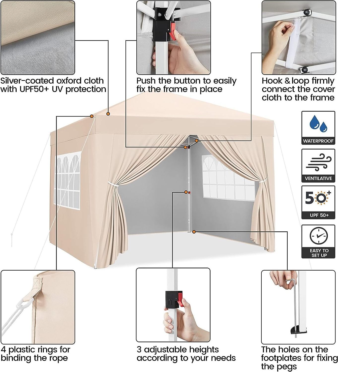 10x10 Pop Up Canopy with 4 Removable Sidewalls, Portable Enclosed Instant Tent