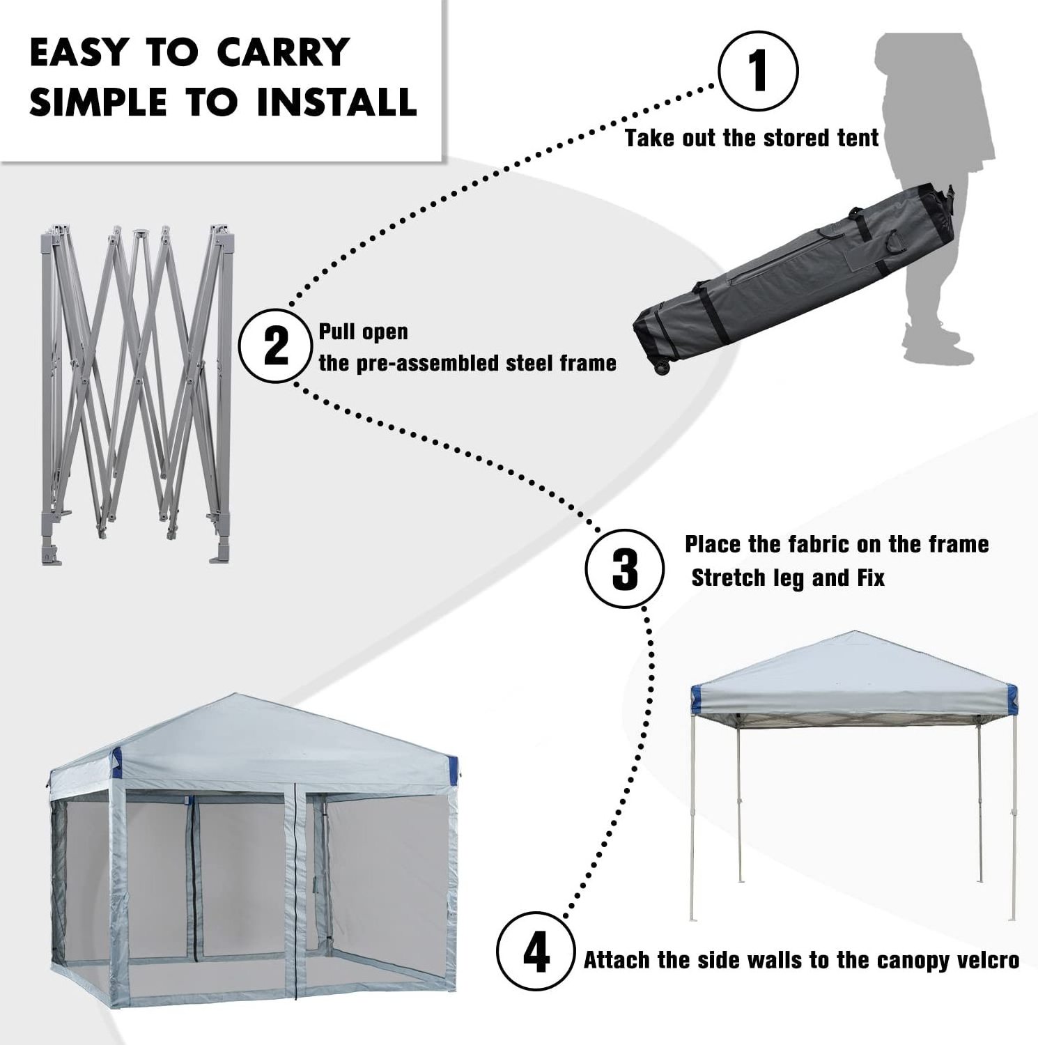 10 x 10 FT Pop Up Canopy Tent with Roller Bag, Portable Instant Shade Canopy with Netting for Camping, Party and Other Outdoor