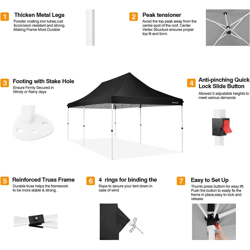 10x20ft Pop Up Canopy, Fully Waterproof Canopy Tent, 10x20 Canopy with Sidewalls for Outdoor Sports, Black