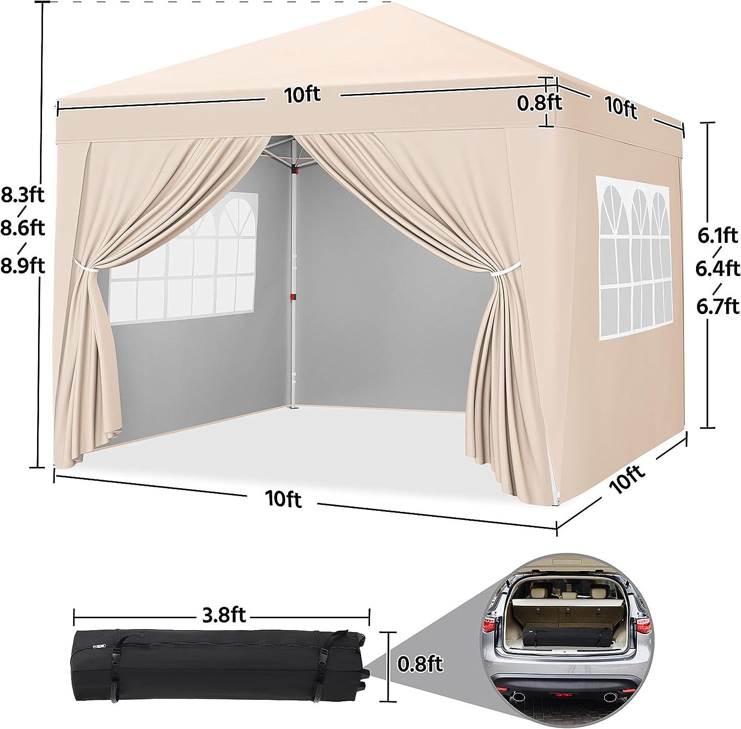 10x10 Pop Up Canopy with 4 Removable Sidewalls, Portable Enclosed Instant Tent