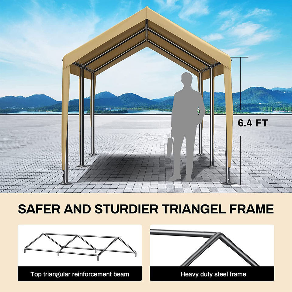 OEM Carport Pergola 10x20 ft Heavy Duty Steel Gazebo Outdoor Patio Canopy Cater Events Pavilion Beach BBQ Party Wedding Tent