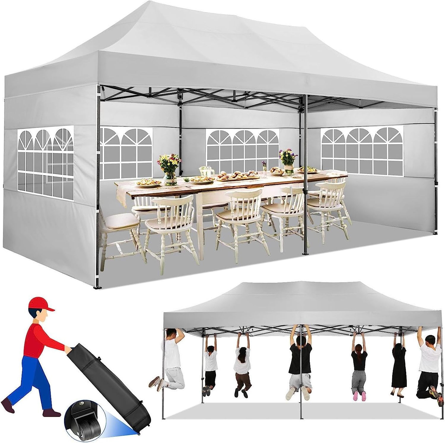 10x20 Heavy Duty Pop up Canopy with 6 sidewalls, Easy Set-up Commercial Heavy Duty Tent, Waterproof Outdoor party Wedding tent c