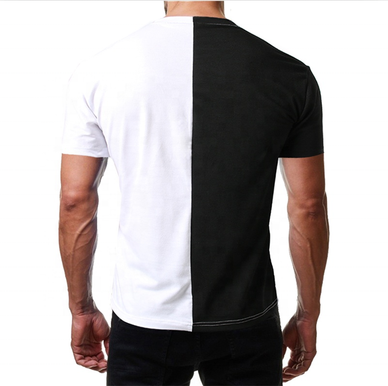 Custom Mens Split Two Tone Color Block Half Black Half White T Shirt