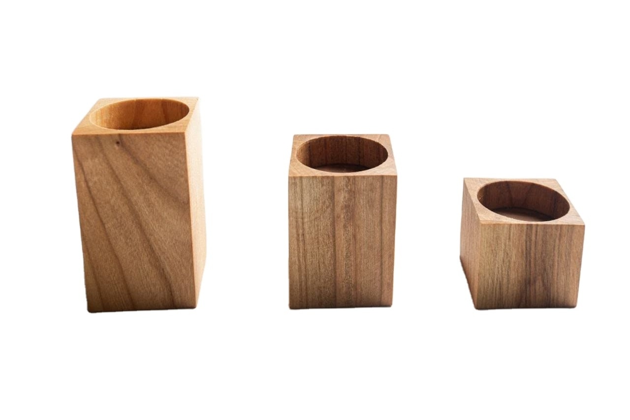 Set of 3 Wooden Tea Light Candle Holders Natural Wood Candle Holders Light Candle Holders for Weddings Dinner Holiday Decorative