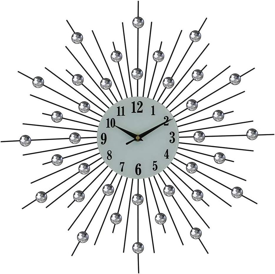 Elegant Round Wall Clock 20 inches Silver Spikes with Crystals Handmade By Adiba Home Decor