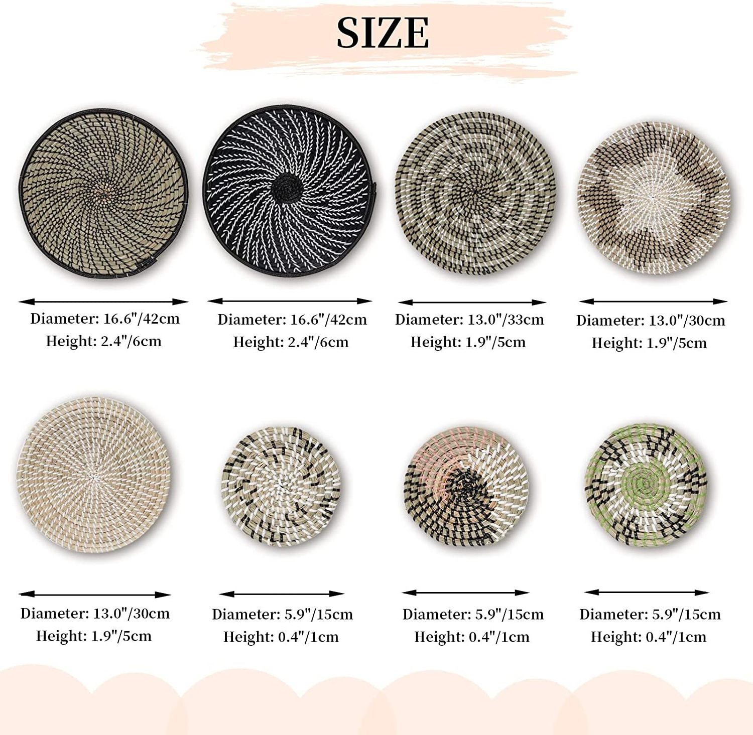 Industrial factory sale Woven Boho Wall Decor Wall Art Decor with Natural Seagrass Wall Hanging Decor Set of 8