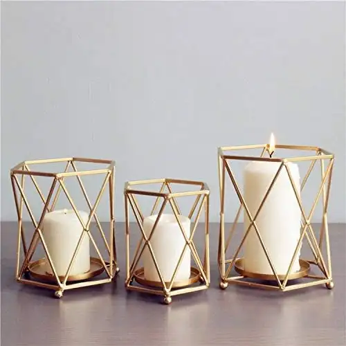 Nordic Style Candle Holder for indoor Lighting set of 3 Gold Plated Geometric Shape Candle Pillar Holder Candle Base