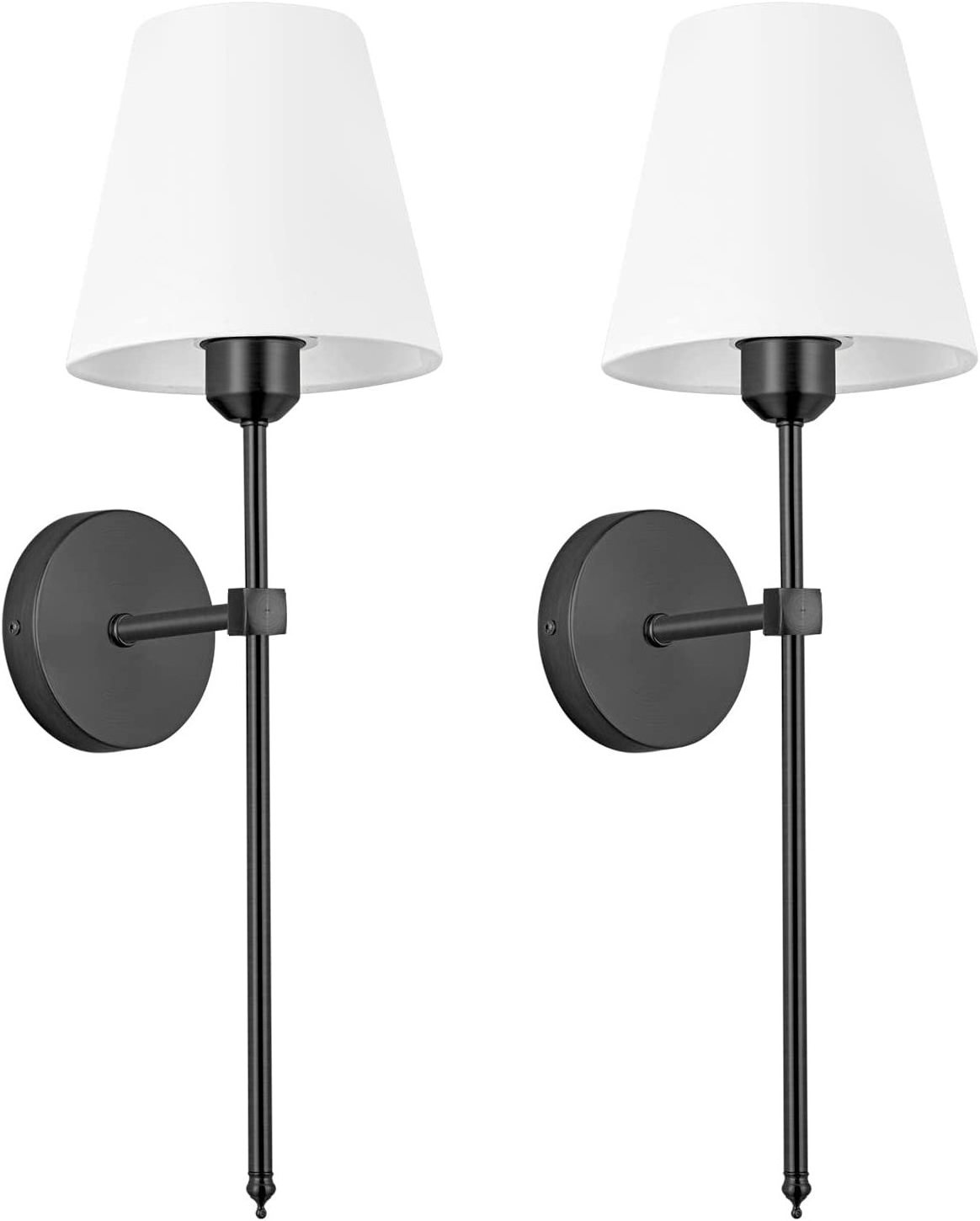 Indoor black luxury Wall Lights with White Fabric Bathroom Vanity Light Fixtures Set of 2 Modern Wall Mount Lamp