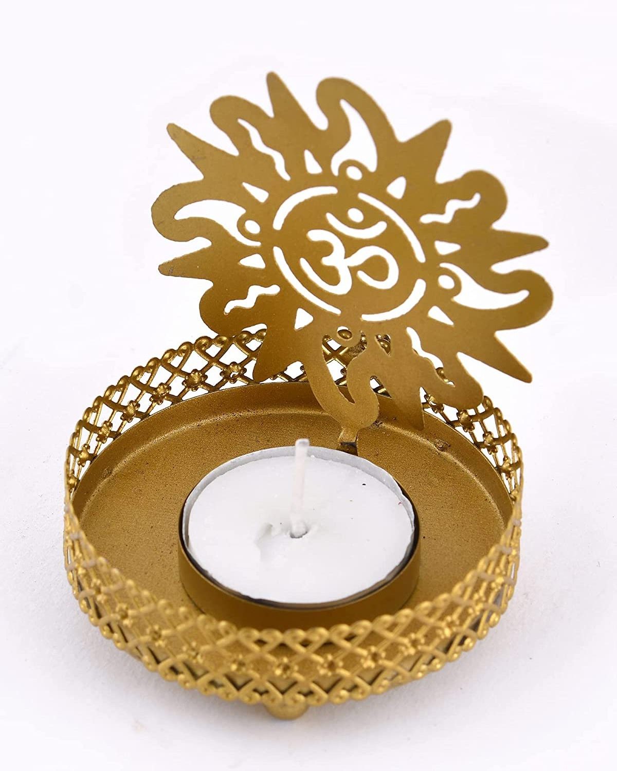 Shadow Ganesh Sathiya Om Metal Tea Light Holder Brass Polish  Pooja Diwali Candle Holder